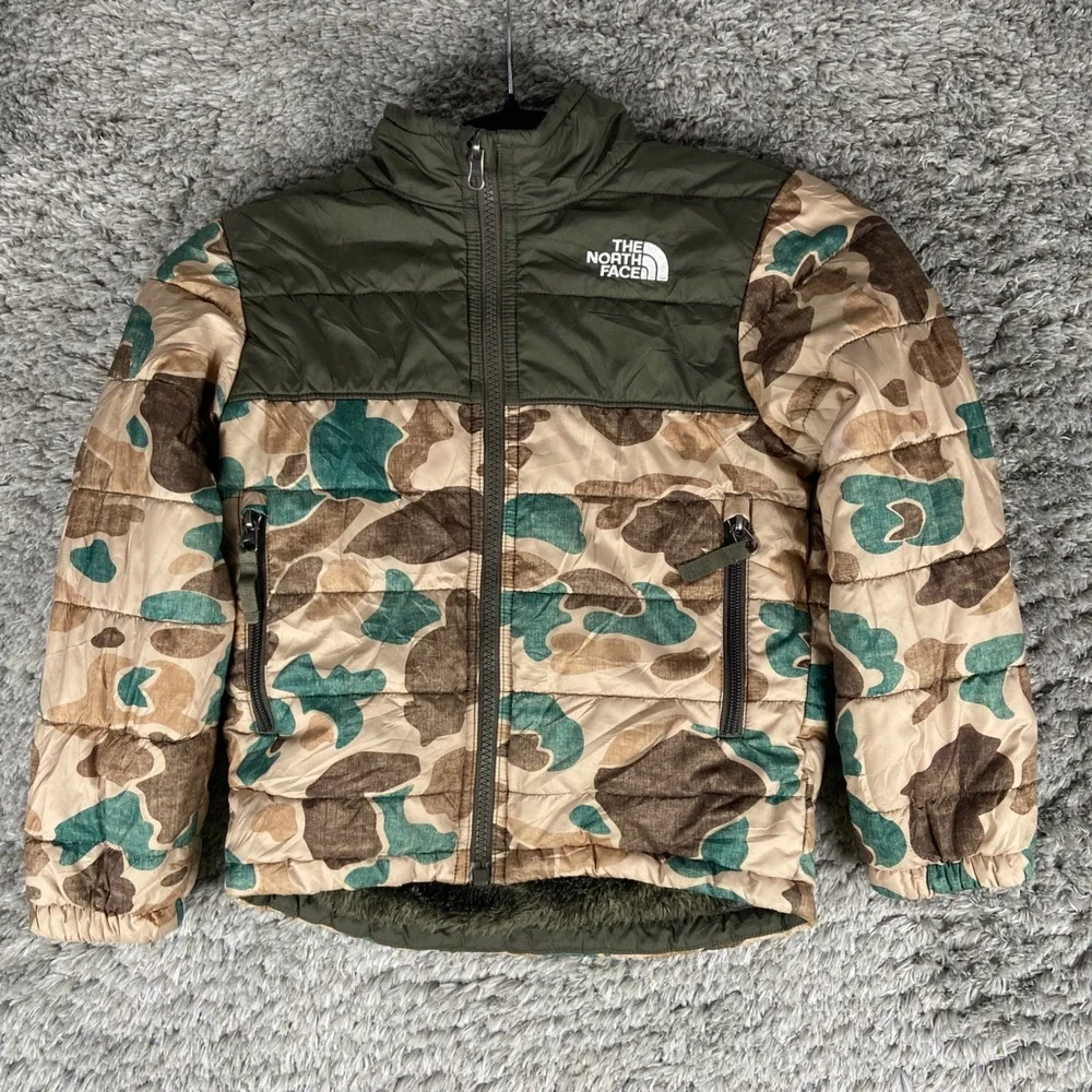 The North Face Reversible Mount Chimborazo Jacket Boys XXS 5 Green Camo Puffer